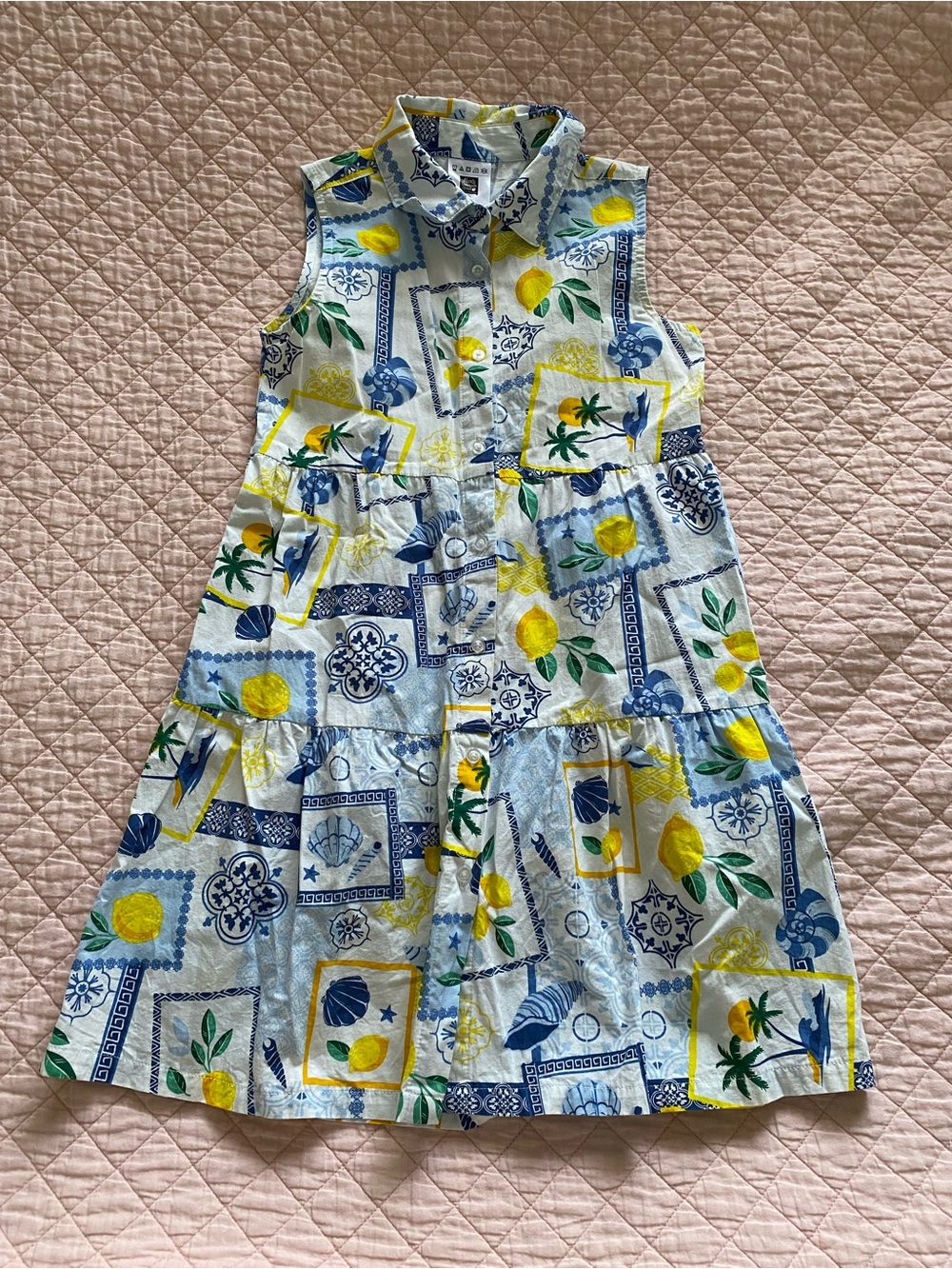 Girls' Lemon Print Sleeveless Shirt Dress - Blue & Yellow